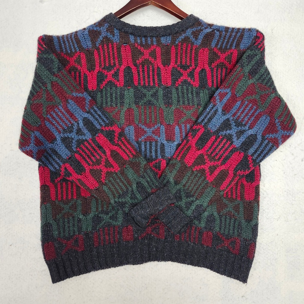 Vintage Woolrich 100% Wool Sweater Geometric Coogi Style Knit 80s Large - Picture 8 of 8